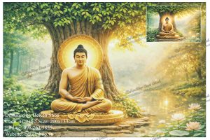 Tranh Đức Phật dưới gốc bồ đề – Tranh thêu Phật bình an, dễ thêu, chuẩn màu